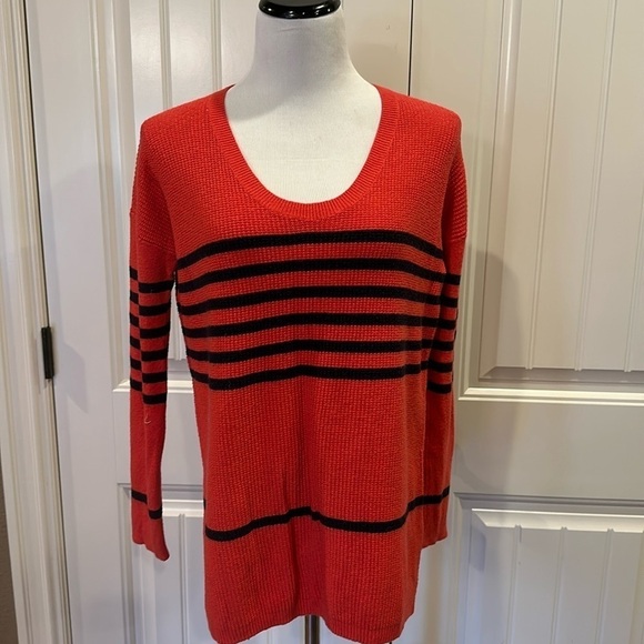 GAP Coral Sweater with Navy Blue Stripes Size Small - Picture 1 of 10